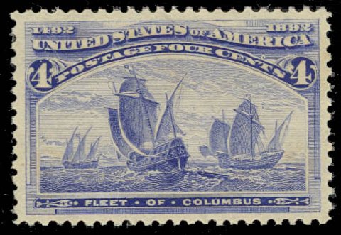 Costs of US Stamps Scott Catalogue # 233 - 1893 4c Columbian Exposition. Daniel Kelleher Auctions, Jan 2012, Sale 628, Lot 350