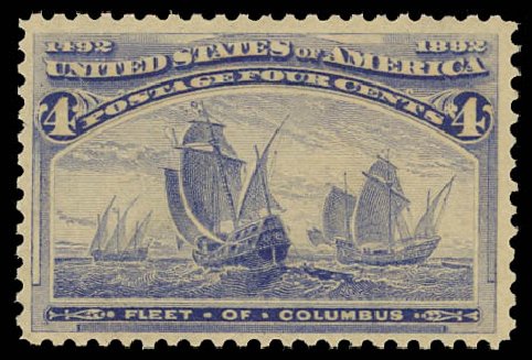 Cost of US Stamps Scott # 233: 1893 4c Columbian Exposition. Daniel Kelleher Auctions, Apr 2012, Sale 629, Lot 230