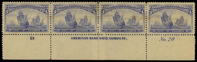 Values of US Stamp Scott Cat. # 233: 1893 4c Columbian Exposition. Daniel Kelleher Auctions, Apr 2012, Sale 629, Lot 231