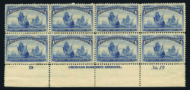 Values of US Stamp Scott Cat. 233 - 4c 1893 Columbian Exposition. Harmer-Schau Auction Galleries, Aug 2014, Sale 102, Lot 1834