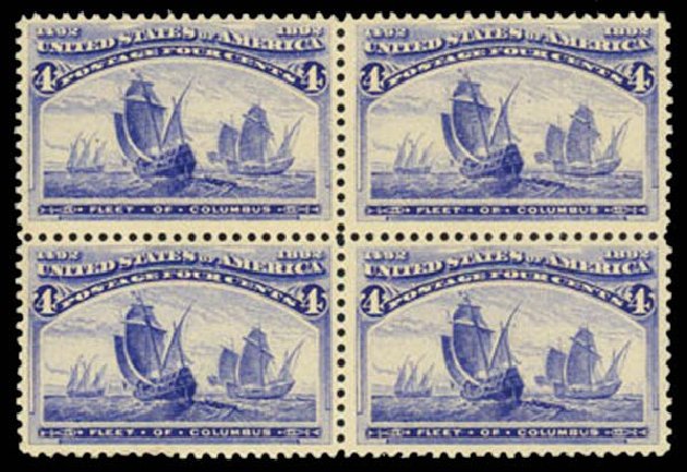 Values of US Stamps Scott Catalogue #233 - 1893 4c Columbian Exposition. Daniel Kelleher Auctions, May 2014, Sale 652, Lot 344