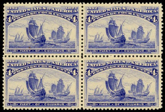 Price of US Stamps Scott Catalogue # 233 - 1893 4c Columbian Exposition. Daniel Kelleher Auctions, Apr 2013, Sale 636, Lot 182