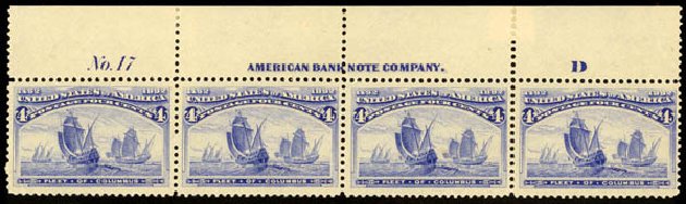 US Stamp Values Scott Catalogue 233 - 4c 1893 Columbian Exposition. Daniel Kelleher Auctions, Mar 2013, Sale 635, Lot 343
