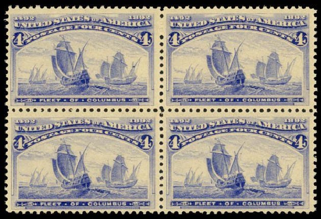 Values of US Stamp Scott Catalogue # 233 - 1893 4c Columbian Exposition. Daniel Kelleher Auctions, Apr 2013, Sale 636, Lot 183