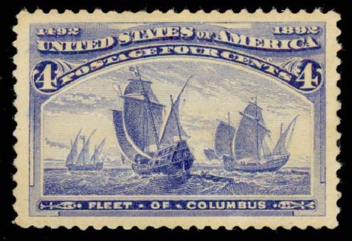 US Stamps Prices Scott 233: 1893 4c Columbian Exposition. Daniel Kelleher Auctions, Sep 2013, Sale 639, Lot 3313
