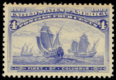 Values of US Stamps Scott Catalog 233 - 1893 4c Columbian Exposition. Daniel Kelleher Auctions, Jan 2015, Sale 663, Lot 1453