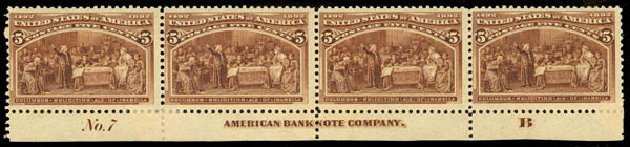 Values of US Stamp Scott Catalog # 234 - 5c 1893 Columbian Exposition. Daniel Kelleher Auctions, Mar 2013, Sale 635, Lot 348