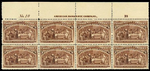 US Stamp Values Scott 234 - 1893 5c Columbian Exposition. Daniel Kelleher Auctions, May 2014, Sale 653, Lot 2389