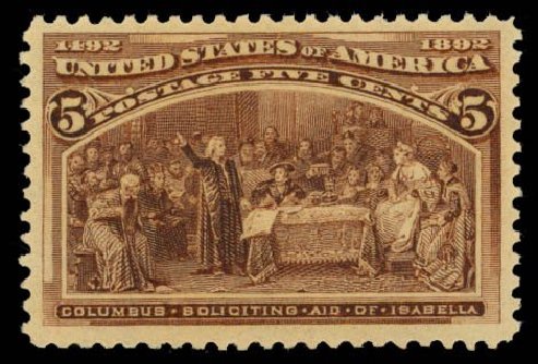 US Stamp Values Scott Catalogue #234 - 1893 5c Columbian Exposition. Daniel Kelleher Auctions, Sep 2014, Sale 655, Lot 309