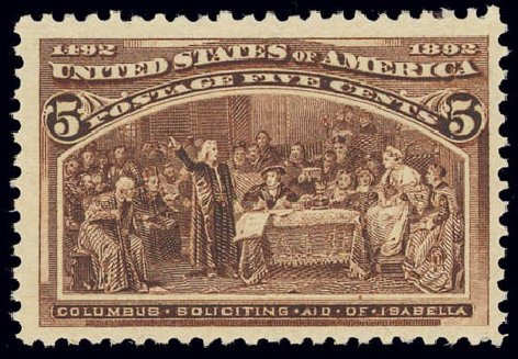 Values of US Stamp Scott # 234: 1893 5c Columbian Exposition. Daniel Kelleher Auctions, Feb 2013, Sale 634, Lot 160