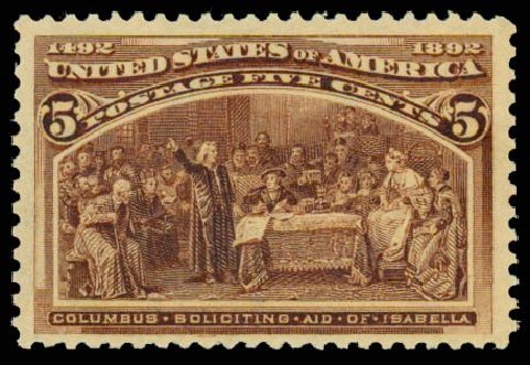 Cost of US Stamps Scott #234: 5c 1893 Columbian Exposition. Daniel Kelleher Auctions, Sep 2013, Sale 639, Lot 1070