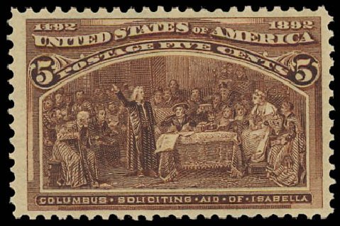 Values of US Stamp Scott Catalogue #234: 1893 5c Columbian Exposition. Daniel Kelleher Auctions, Jan 2012, Sale 628, Lot 351