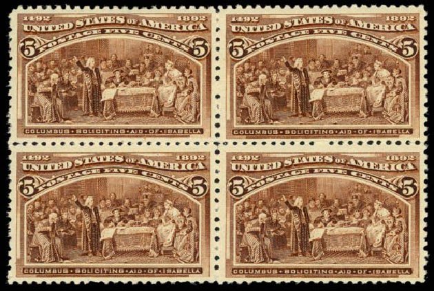 Values of US Stamp Scott Cat. #234: 5c 1893 Columbian Exposition. Daniel Kelleher Auctions, Apr 2013, Sale 636, Lot 184