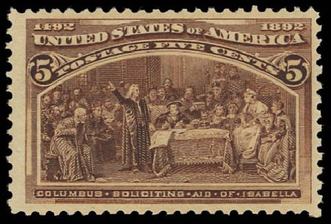US Stamp Price Scott 234: 1893 5c Columbian Exposition. Daniel Kelleher Auctions, Jul 2011, Sale 625, Lot 812