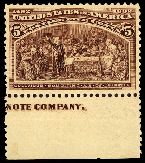 Cost of US Stamp Scott Cat. 234: 5c 1893 Columbian Exposition. Daniel Kelleher Auctions, Dec 2012, Sale 633, Lot 453
