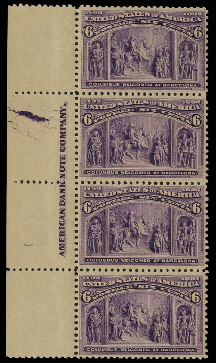 Costs of US Stamp Scott Catalogue #235 - 1893 6c Columbian Exposition. H.R. Harmer, May 2014, Sale 3005, Lot 1168