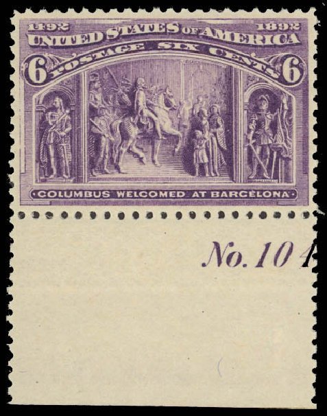 Value of US Stamps Scott Catalogue #235 - 6c 1893 Columbian Exposition. Daniel Kelleher Auctions, Jun 2012, Sale 630, Lot 1508