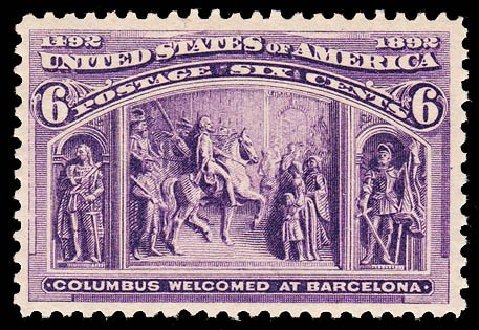 Values of US Stamp Scott Cat. # 235 - 1893 6c Columbian Exposition. Daniel Kelleher Auctions, May 2014, Sale 652, Lot 348
