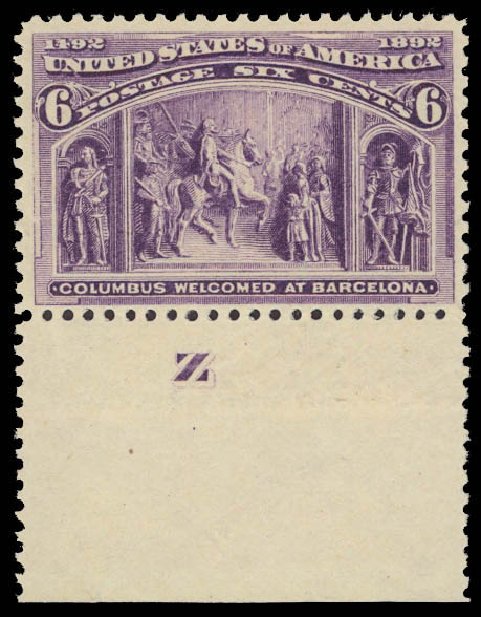 US Stamps Values Scott Catalog # 235: 1893 6c Columbian Exposition. Daniel Kelleher Auctions, Jun 2012, Sale 630, Lot 1509