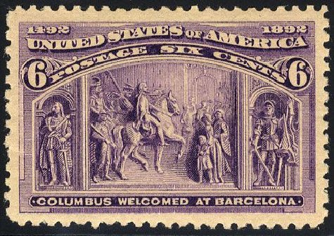 Values of US Stamp Scott Catalogue # 235: 6c 1893 Columbian Exposition. Cherrystone Auctions, Jan 2008, Sale 200801, Lot 1150