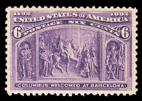 US Stamp Values Scott Catalogue 235: 1893 6c Columbian Exposition. Cherrystone Auctions, Oct 2012, Sale 201210, Lot 110
