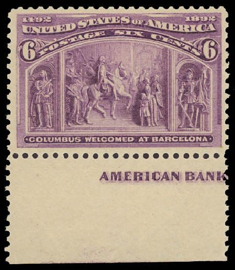 Values of US Stamp Scott Cat. # 235: 6c 1893 Columbian Exposition. Daniel Kelleher Auctions, Jun 2012, Sale 630, Lot 1510