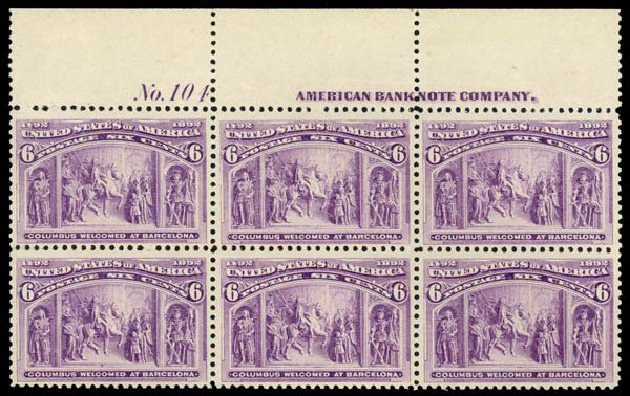 Cost of US Stamps Scott Cat. 235 - 6c 1893 Columbian Exposition. Daniel Kelleher Auctions, May 2014, Sale 653, Lot 2390