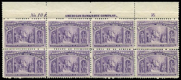 Cost of US Stamp Scott Catalog # 235 - 6c 1893 Columbian Exposition. Matthew Bennett International, May 2014, Sale 350, Lot 345