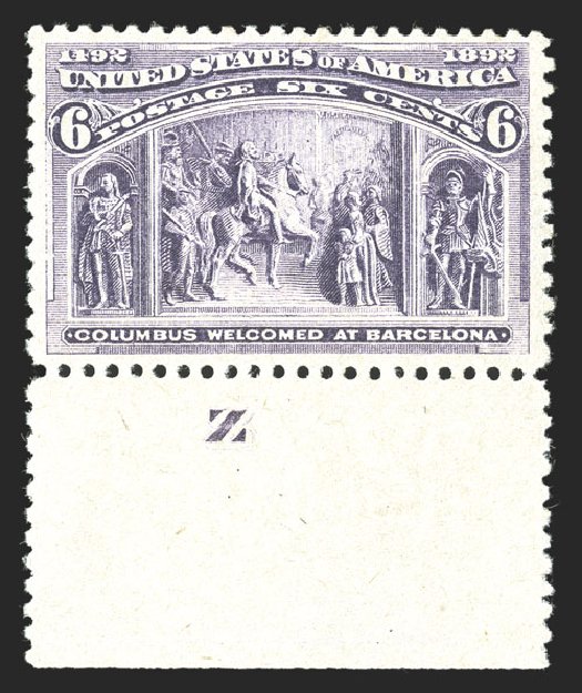 US Stamp Value Scott Cat. 235 - 1893 6c Columbian Exposition. Spink Shreves Galleries, Jul 2012, Sale 140, Lot 175