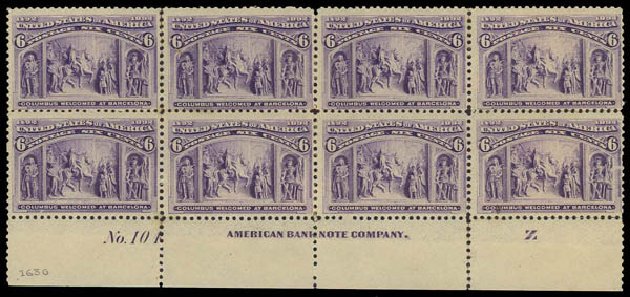 Value of US Stamps Scott Catalogue 235 - 6c 1893 Columbian Exposition. Daniel Kelleher Auctions, Aug 2012, Sale 631, Lot 933