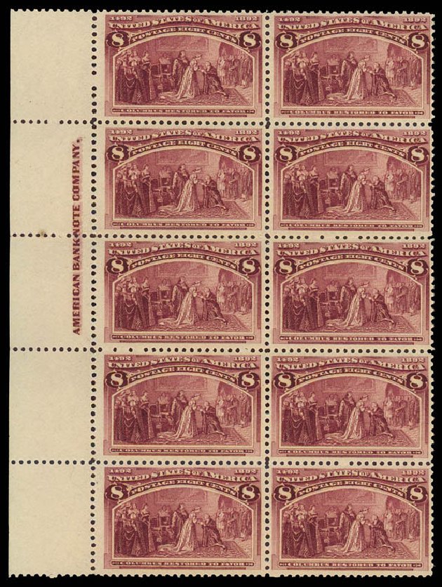 Cost of US Stamps Scott Cat. 236: 8c 1893 Columbian Exposition. Daniel Kelleher Auctions, Jan 2012, Sale 628, Lot 357