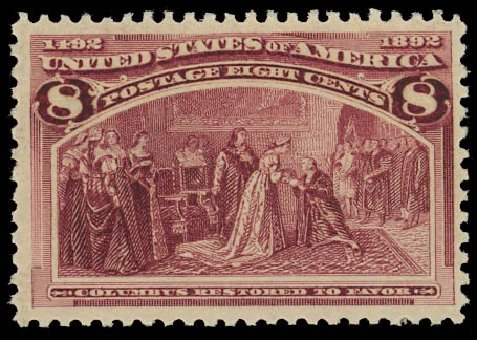 US Stamp Value Scott Cat. # 236 - 1893 8c Columbian Exposition. Daniel Kelleher Auctions, Apr 2012, Sale 629, Lot 237
