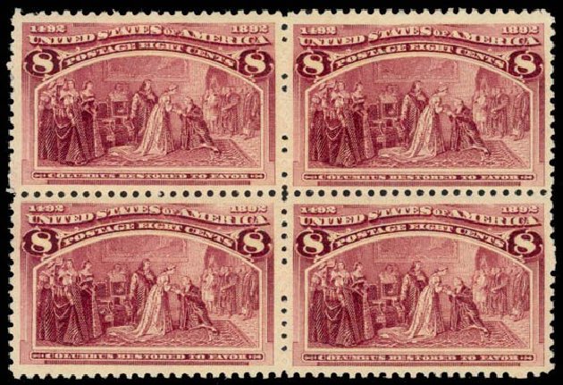 Values of US Stamps Scott Cat. # 236 - 8c 1893 Columbian Exposition. Daniel Kelleher Auctions, Apr 2013, Sale 636, Lot 187