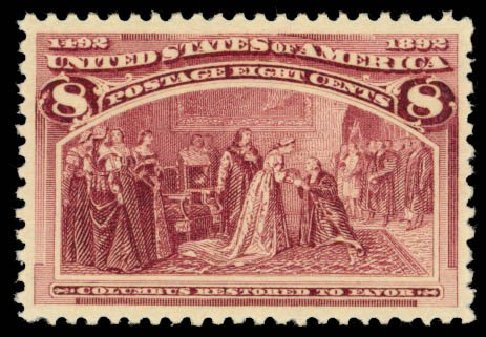 Value of US Stamps Scott Catalogue 236: 8c 1893 Columbian Exposition. Daniel Kelleher Auctions, Oct 2014, Sale 660, Lot 2217