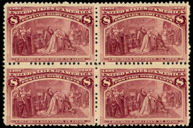 US Stamps Prices Scott Catalog # 236: 1893 8c Columbian Exposition. Daniel Kelleher Auctions, Mar 2013, Sale 635, Lot 358