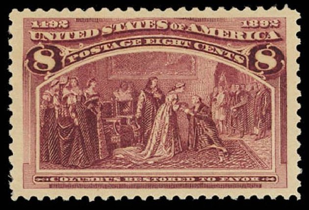 Values of US Stamp Scott Cat. #236 - 8c 1893 Columbian Exposition. Daniel Kelleher Auctions, Oct 2011, Sale 626, Lot 220