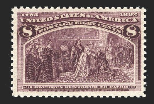 Value of US Stamp Scott Catalog #236: 8c 1893 Columbian Exposition. Spink Shreves Galleries, Mar 2013, Sale 142, Lot 231