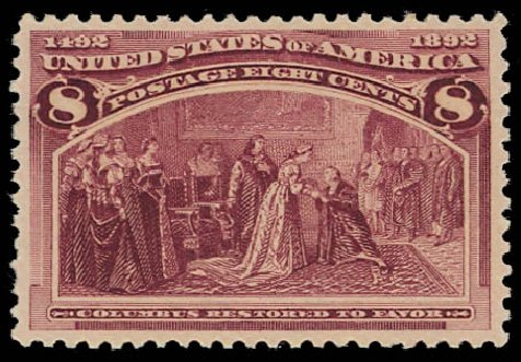 Prices of US Stamp Scott 236 - 1893 8c Columbian Exposition. Daniel Kelleher Auctions, Jul 2011, Sale 625, Lot 814