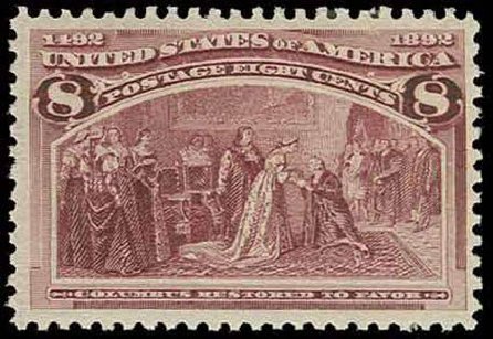 Costs of US Stamp Scott Cat. 236 - 1893 8c Columbian Exposition. H.R. Harmer, Nov 2013, Sale 3004, Lot 1155