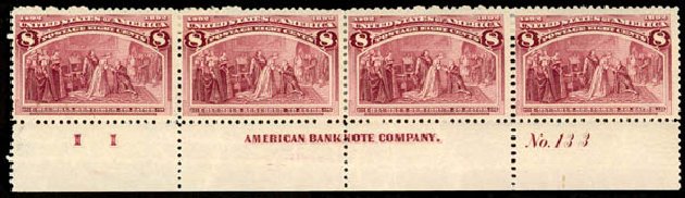 Values of US Stamps Scott 236 - 8c 1893 Columbian Exposition. Daniel Kelleher Auctions, Mar 2013, Sale 635, Lot 355