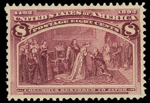 US Stamps Prices Scott Cat. #236: 8c 1893 Columbian Exposition. Daniel Kelleher Auctions, Jun 2012, Sale 630, Lot 1512