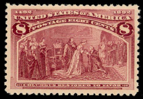 Cost of US Stamps Scott 236 - 1893 8c Columbian Exposition. Daniel Kelleher Auctions, Mar 2013, Sale 635, Lot 352