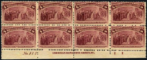 US Stamps Value Scott Cat. 236: 1893 8c Columbian Exposition. Harmer-Schau Auction Galleries, Aug 2012, Sale 94, Lot 1323