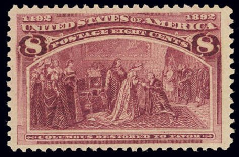 Price of US Stamp Scott Cat. 236: 8c 1893 Columbian Exposition. Daniel Kelleher Auctions, Feb 2013, Sale 634, Lot 163