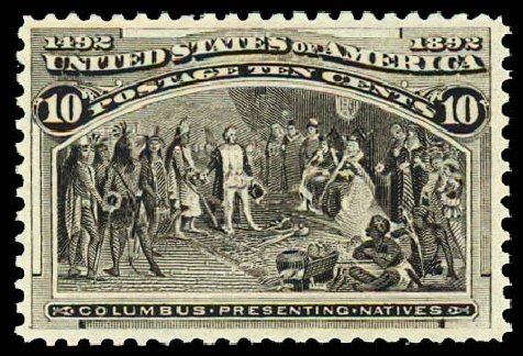 Values of US Stamps Scott Catalog # 237 - 1893 10c Columbian Exposition. Daniel Kelleher Auctions, Dec 2012, Sale 633, Lot 458