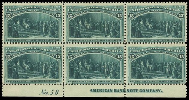US Stamps Prices Scott Cat. 238: 15c 1893 Columbian Exposition. Daniel Kelleher Auctions, Oct 2011, Sale 626, Lot 227