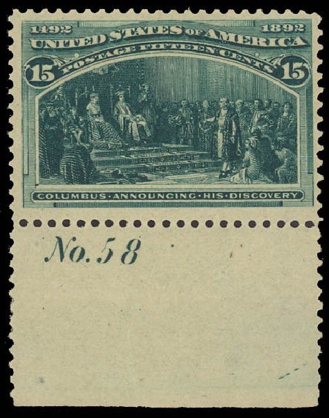 Values of US Stamp Scott Catalogue #238: 1893 15c Columbian Exposition. Daniel Kelleher Auctions, Jun 2012, Sale 630, Lot 1519