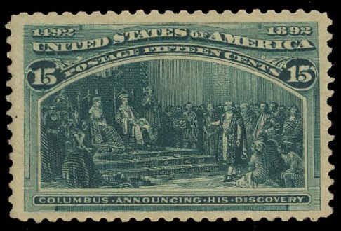 US Stamps Values Scott #238: 15c 1893 Columbian Exposition. Daniel Kelleher Auctions, Jan 2012, Sale 628, Lot 360