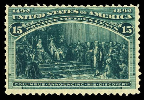 Costs of US Stamps Scott Cat. 238: 15c 1893 Columbian Exposition. Daniel Kelleher Auctions, Dec 2012, Sale 633, Lot 460