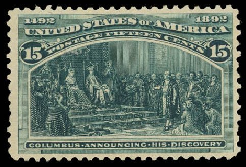 Values of US Stamps Scott Catalogue # 238: 1893 15c Columbian Exposition. Daniel Kelleher Auctions, Jun 2012, Sale 630, Lot 1521